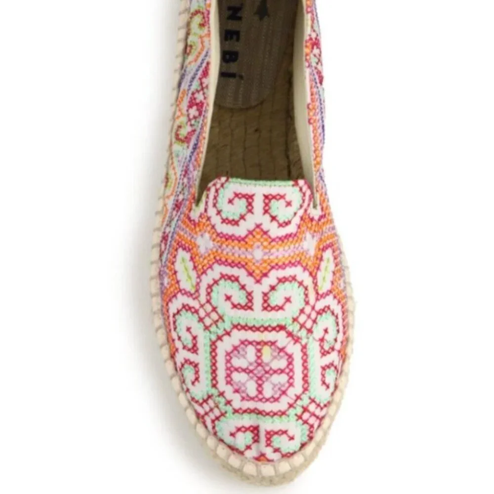 Manebi Ibiza Espadrille Shoe Cross Stitch Floral Colorful Slip On Shoes Size 37